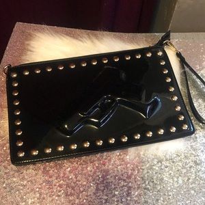 3D Gun Detail clutch patent leather